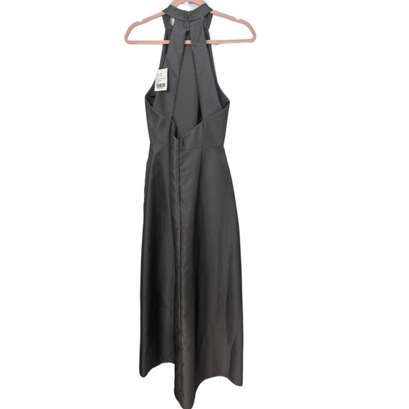 ALFRED SUNG Gown Halter Dress Caviar Gray Satin Twill Pockets Sz 8 NWT $248 D772 - Picture 6 of 13